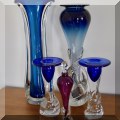 G01. Thames Glass vases, candlesticks and perfume bottle. 